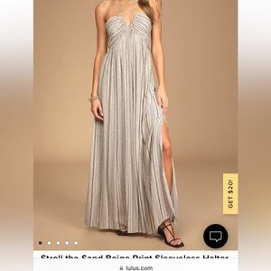 Stroll the sand beige print sleeveless maxi halter dress Lulu’s